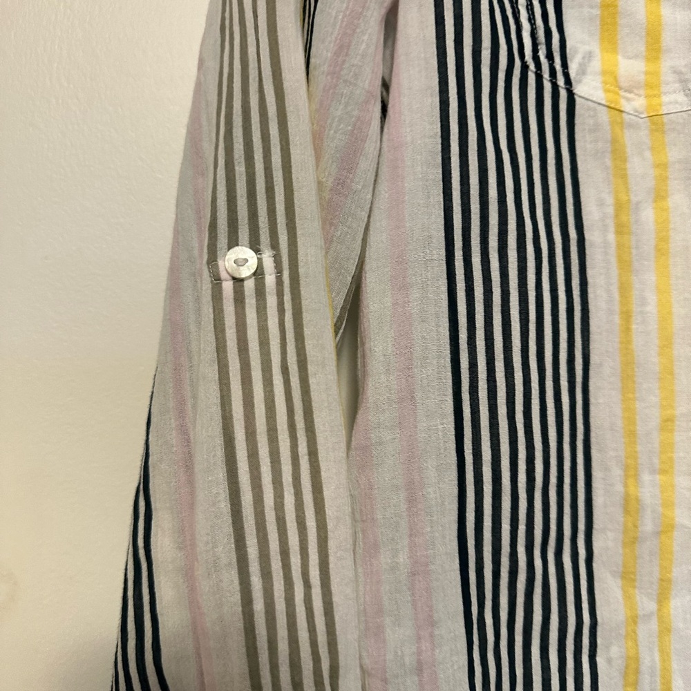 Carve Designs Organic Cotton Stripe Blouse XS Navy Yellow White Coastal Top EUC - Picture 3 of 7